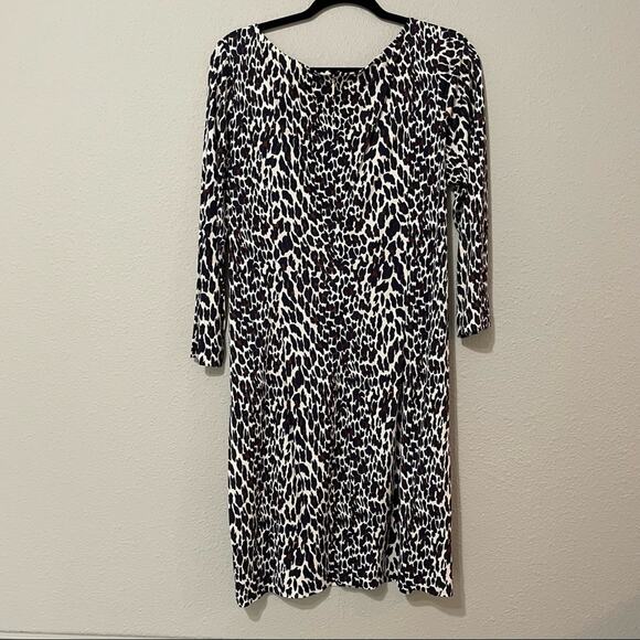 Tory Burch Ruched Leopard Print Bodycon Mini Dress Long Sleeve Womens L Animal - Picture 6 of 8